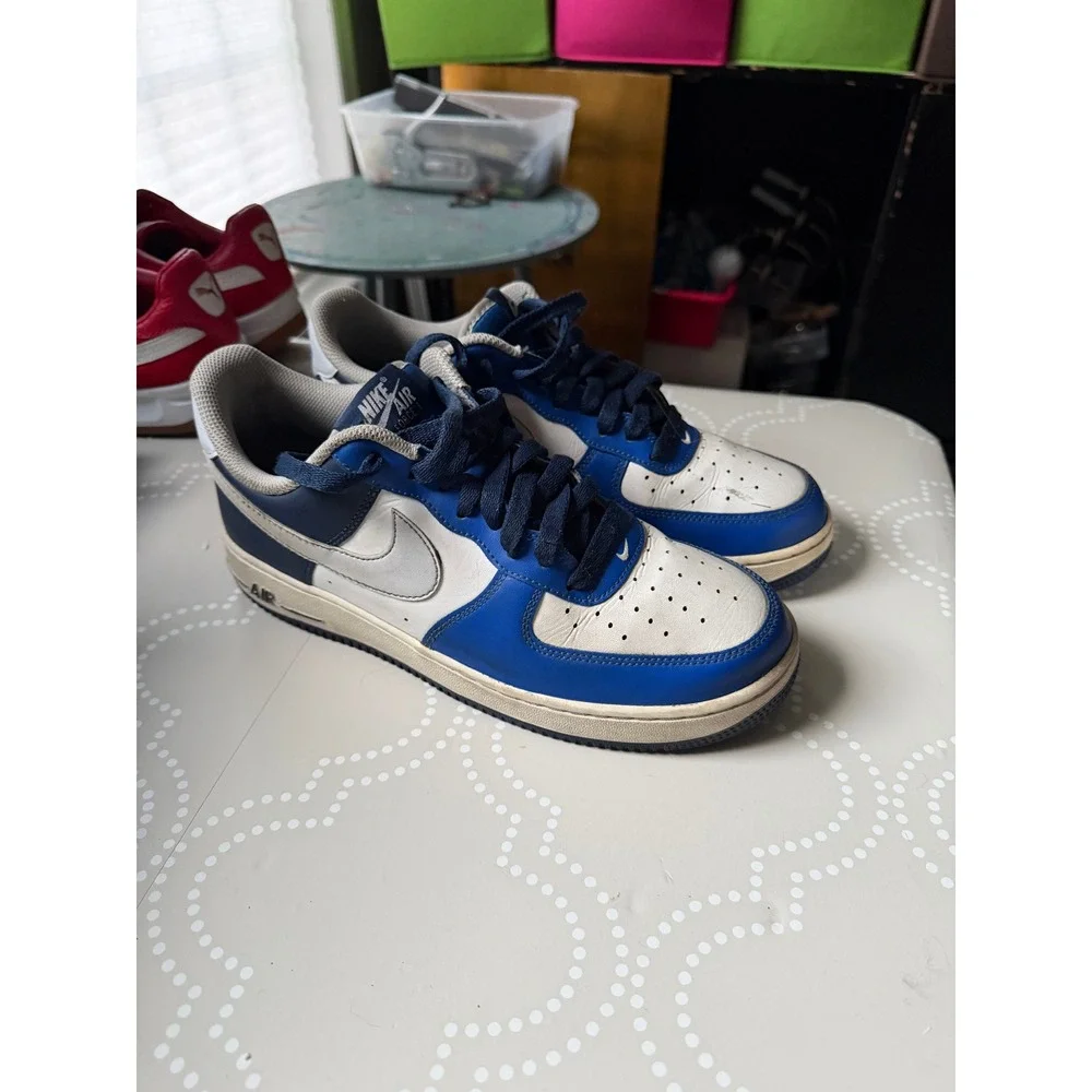 Nike Air Force 1 Low White Royal Blue Leather Sneakers Size 8 FQ8825-100